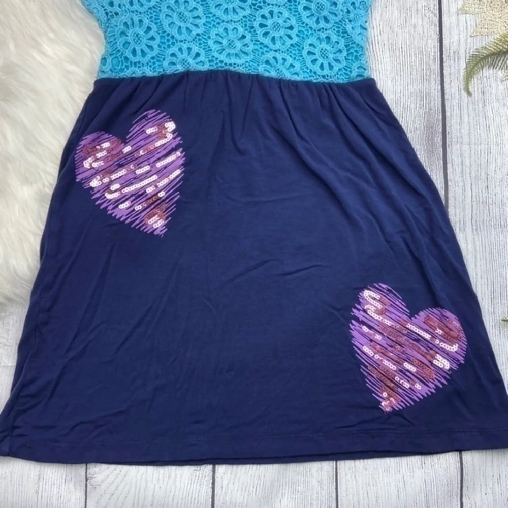 Design 365 Girls Dress Size 5 Crochet Lace Overlay Sequin Heart Details Dress